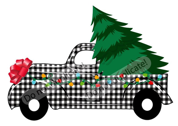 Plaid Christmas Tree Truck Vinyl Heat Transfer