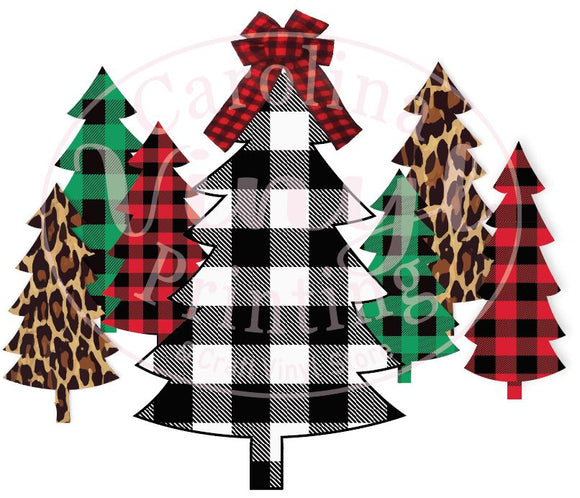 Christmas Trees in leopard & plaid Heat Transfer