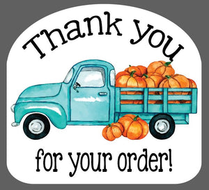 Blue Truck with Pumpkins - Thank You Stickers - Set of 45 (2.5 inch)