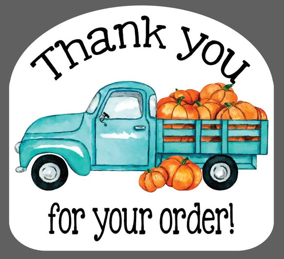 Blue Truck with Pumpkins - Thank You Stickers - Set of 45 (2.5 inch)