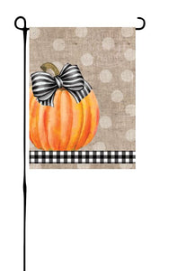 Pumpkin with Bow and Buffalo Plaid Garden Flag