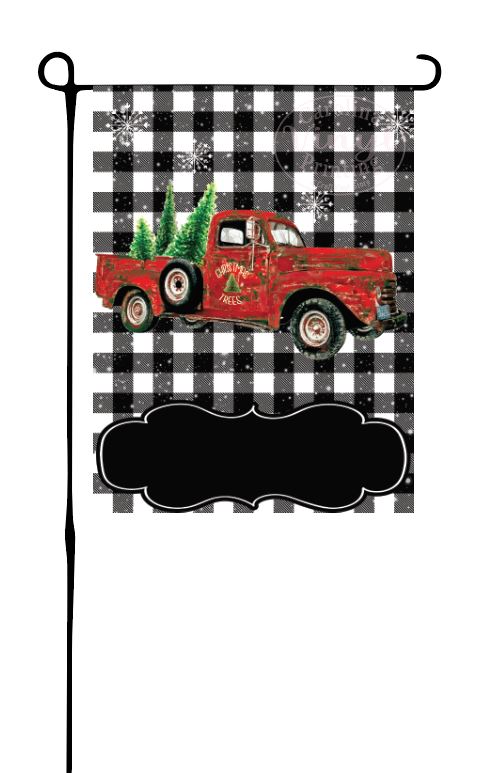 Red Christmas Truck on Buffalo Plaid Garden Flag