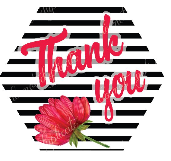 Red Flower & Stripes Set of 45 (2.5 inch) Thank You Stickers