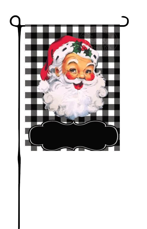 Santa on White Buffalo Plaid Garden Flag