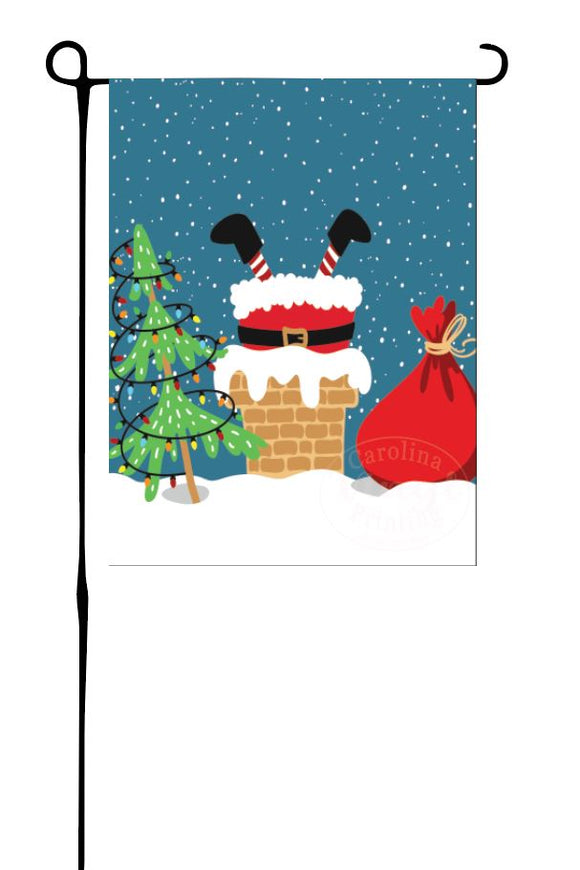 Santa Stuck in Chimney Garden Flag