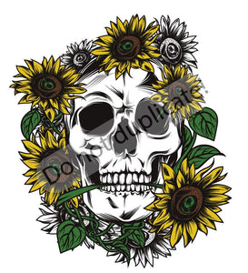Skull with Sunflowers Vinyl Heat Transfer