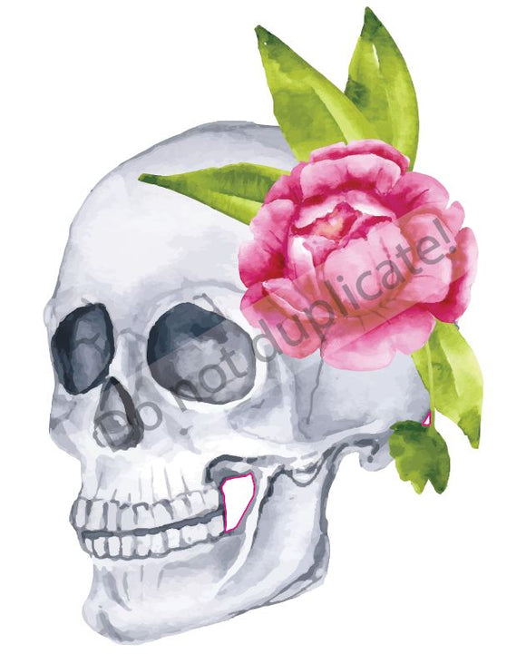 Skull with Pink Flower Vinyl Heat Transfer