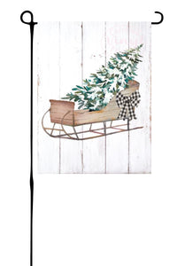 Sled with Christmas Tree Garden Flag