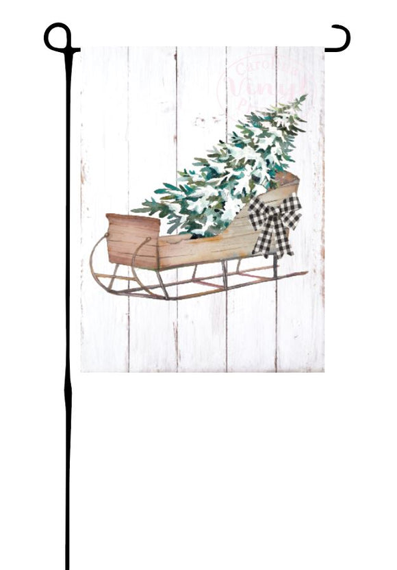 Sled with Christmas Tree Garden Flag