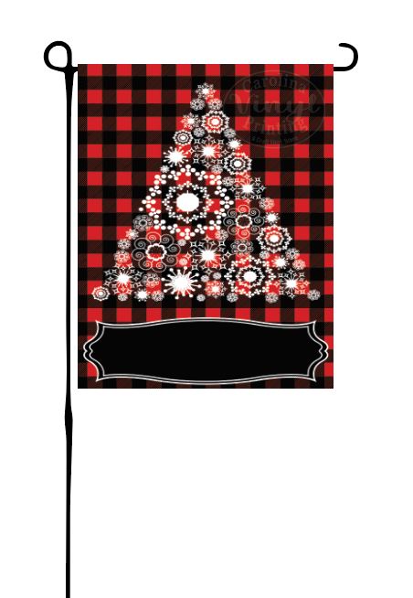 Snowflake Tree on Red Buffalo Plaid Garden Flag