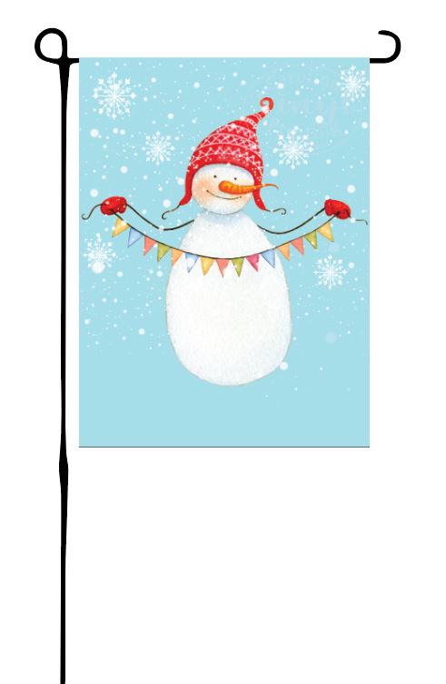 Snowman Holding Flags Garden Flag