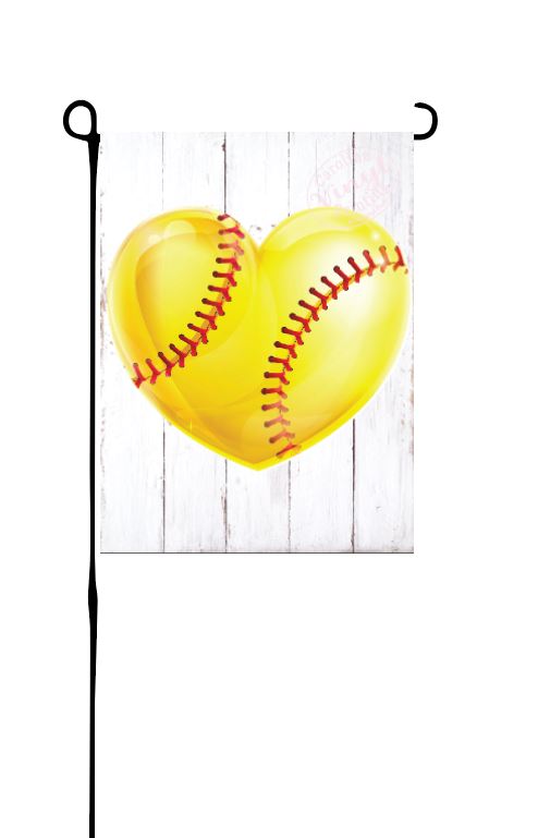 Softball Heart Garden Flag