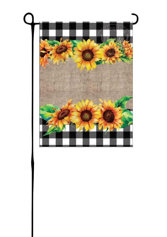 Sunflowers on buffalo plaid & burlap Garden Flag