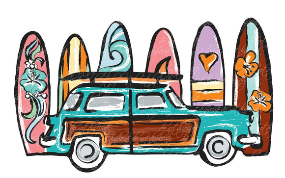 Beach Car with Surfboards Heat Transfer