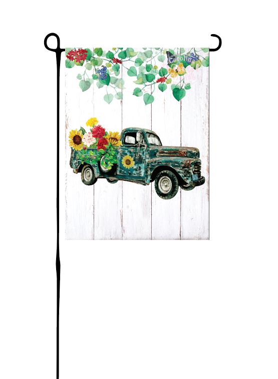 Teal Flower Truck Garden Flag