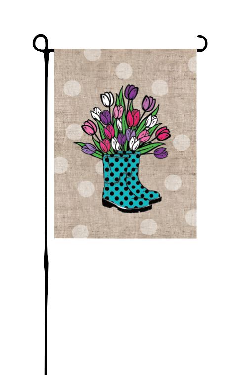 Tulips & Turquoise Rainboots Garden Flag