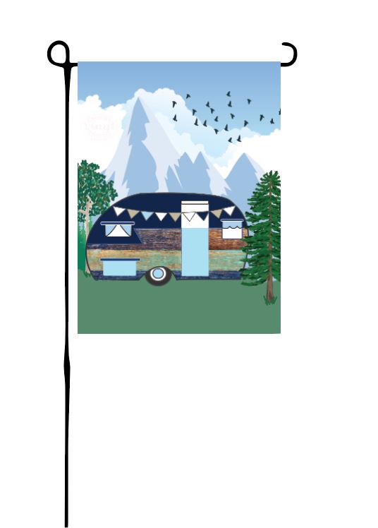 Retro Wood Camper (mountains) Garden Flag