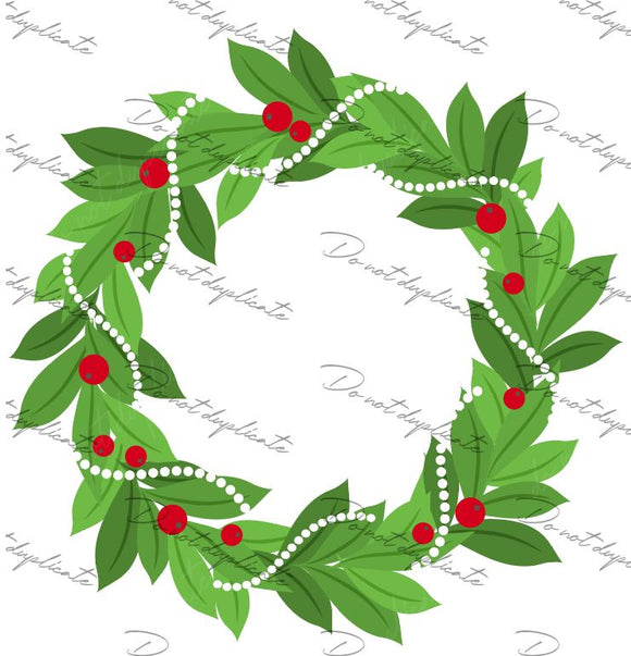 Christmas Wreath with Pearls & Berries Heat Transfer