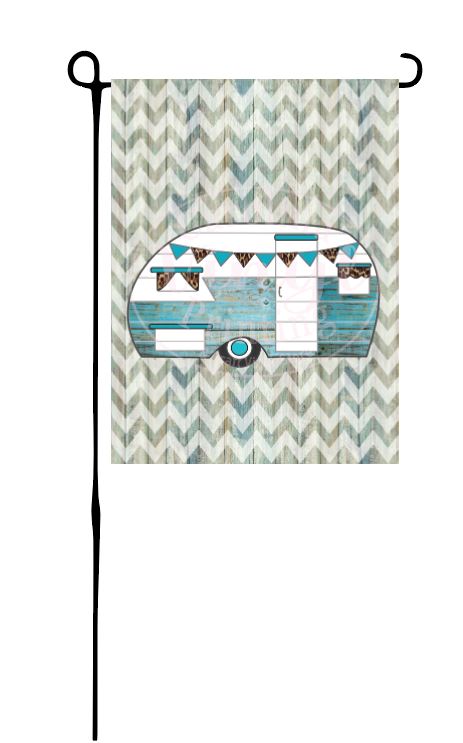 Turquoise Wood Camper Garden Flag