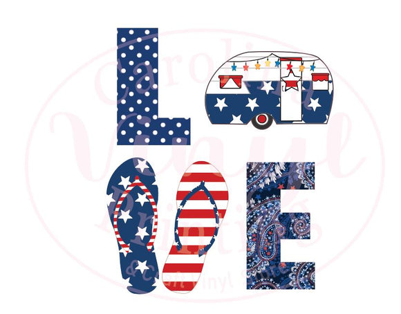 Patriotic LOVE camper Vinyl Heat Transfer
