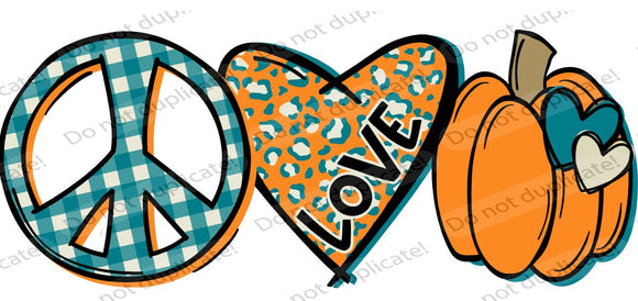 Peace Love Pumpkins TEAL Vinyl Heat Transfer