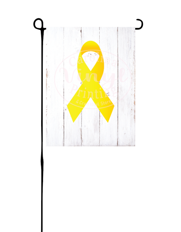 Yellow Ribbon on white wood*Garden Flag