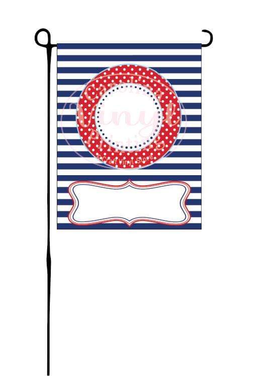 Navy & red Stripes and dots Garden Flag