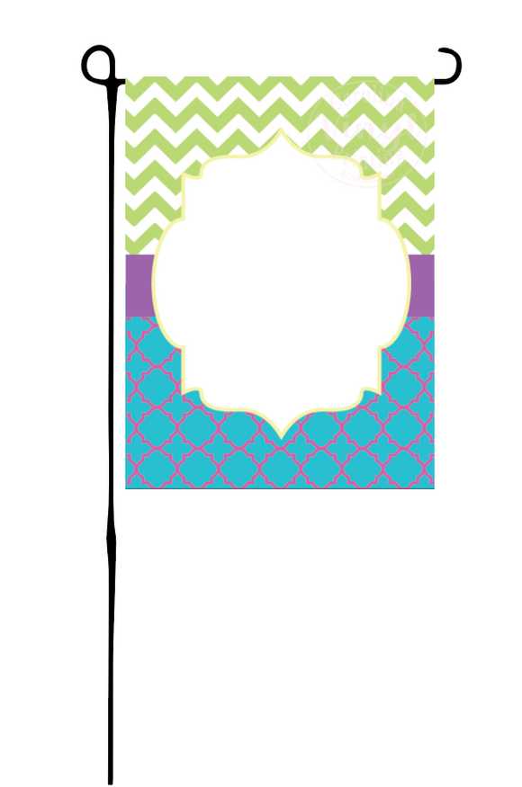 Aqua & Purple Quatrefoil & Green Chevron Garden Flag