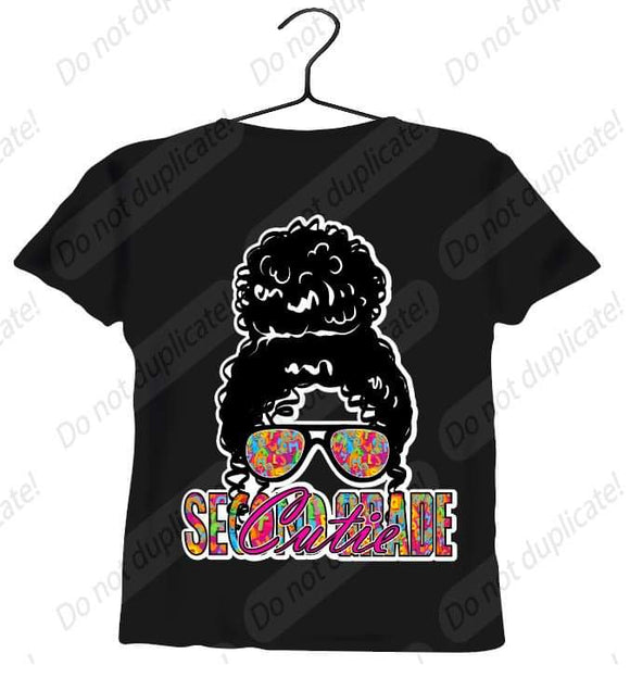 Second Grade Cutie (curly bun) Vinyl Heat Transfer
