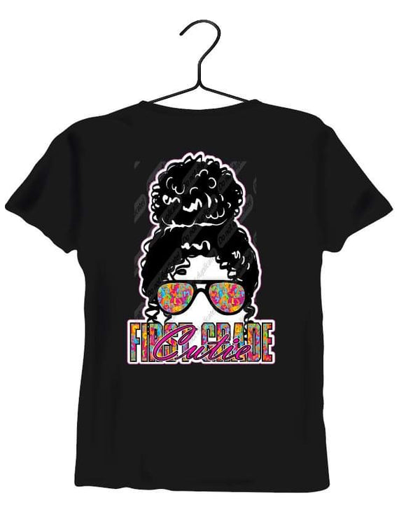 First Grade Cutie (curly bun) Vinyl Heat Transfer