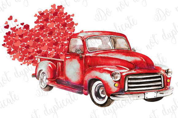 Vintage Truck with Hearts Heat Transfer
